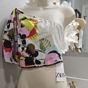 Zara One-Shoulder Floral Blouse - Multicolor